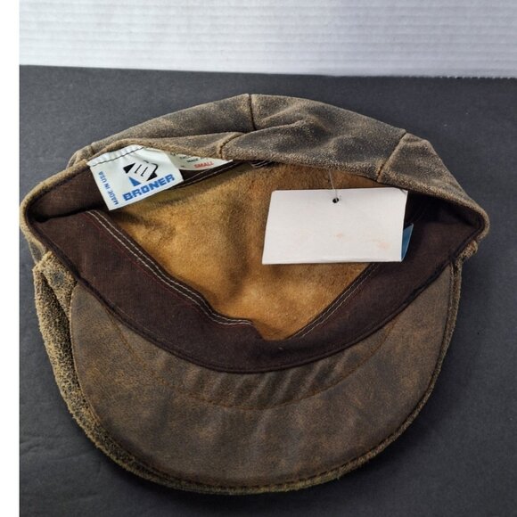 Vintage Distressed Leather Newsboy Cap Size Small BRONER Made In The USA - Picture 8 of 8